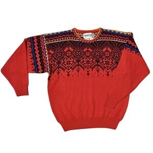 Vintage Obermeyer Wool Blend Snowflake Print Ski Crewneck Sweater Mens Large Red